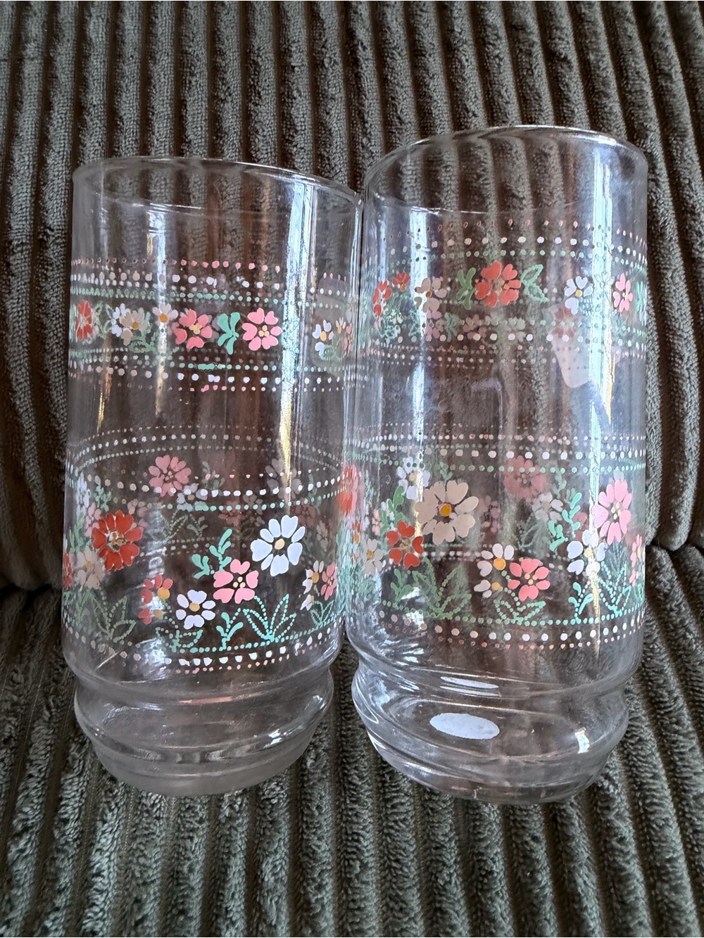 Vintage Floral Glass Tumbler Pair - Floral 12 oz